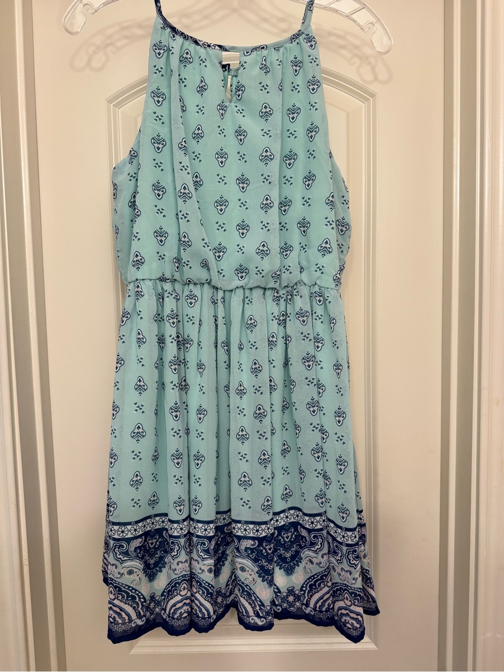 Francesca’s Navy Blue, Teal, and White Halter Dress
